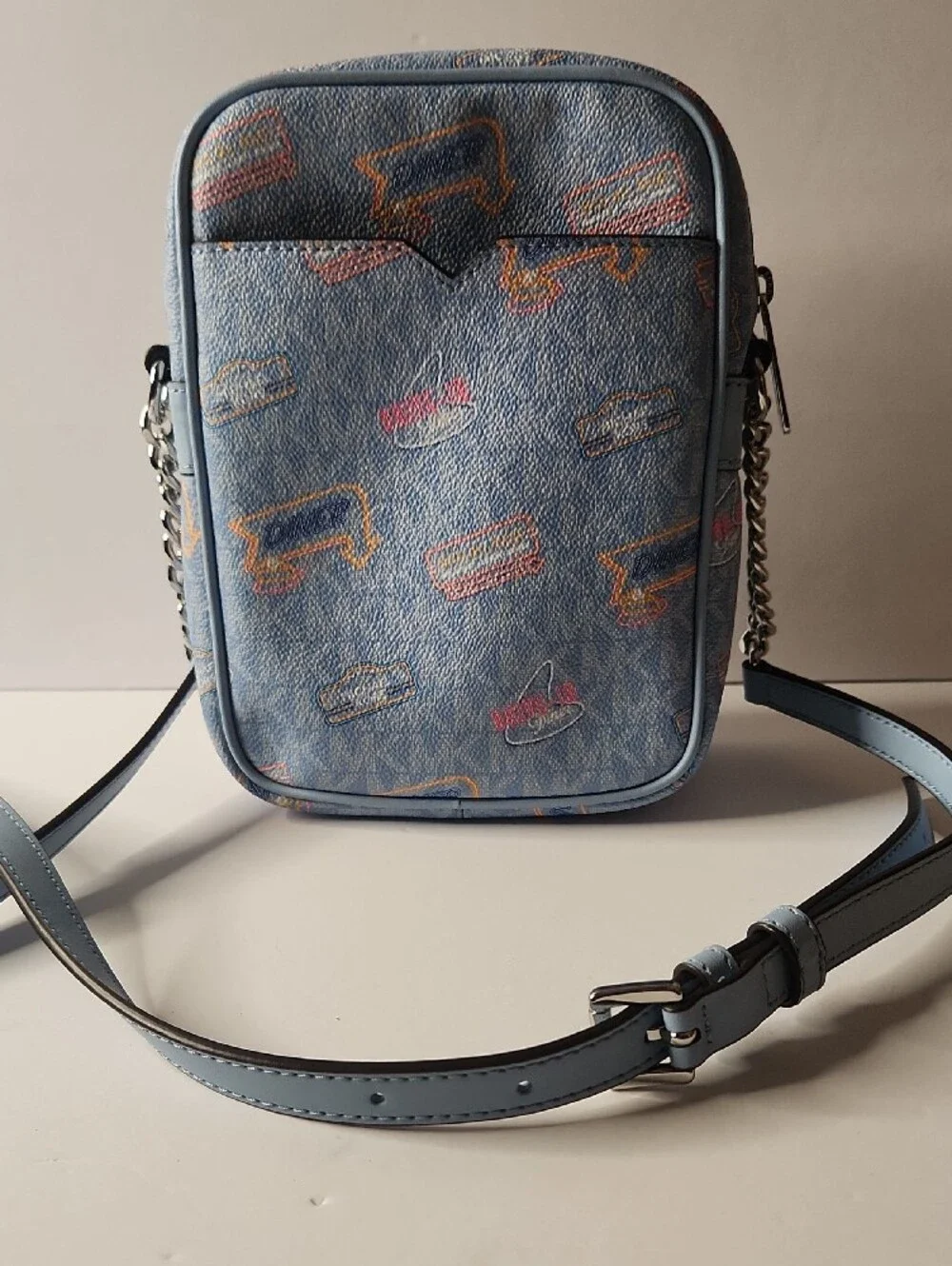 Michael Kors Jet Set Light Blue Logo-Print Messenger Crossbody